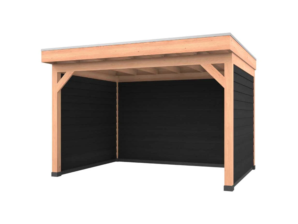 Douglas overkapping, 400 x 300, met zwarte achterwand en twee zijwanden, Westwood Comfort Green - Afbeelding 1